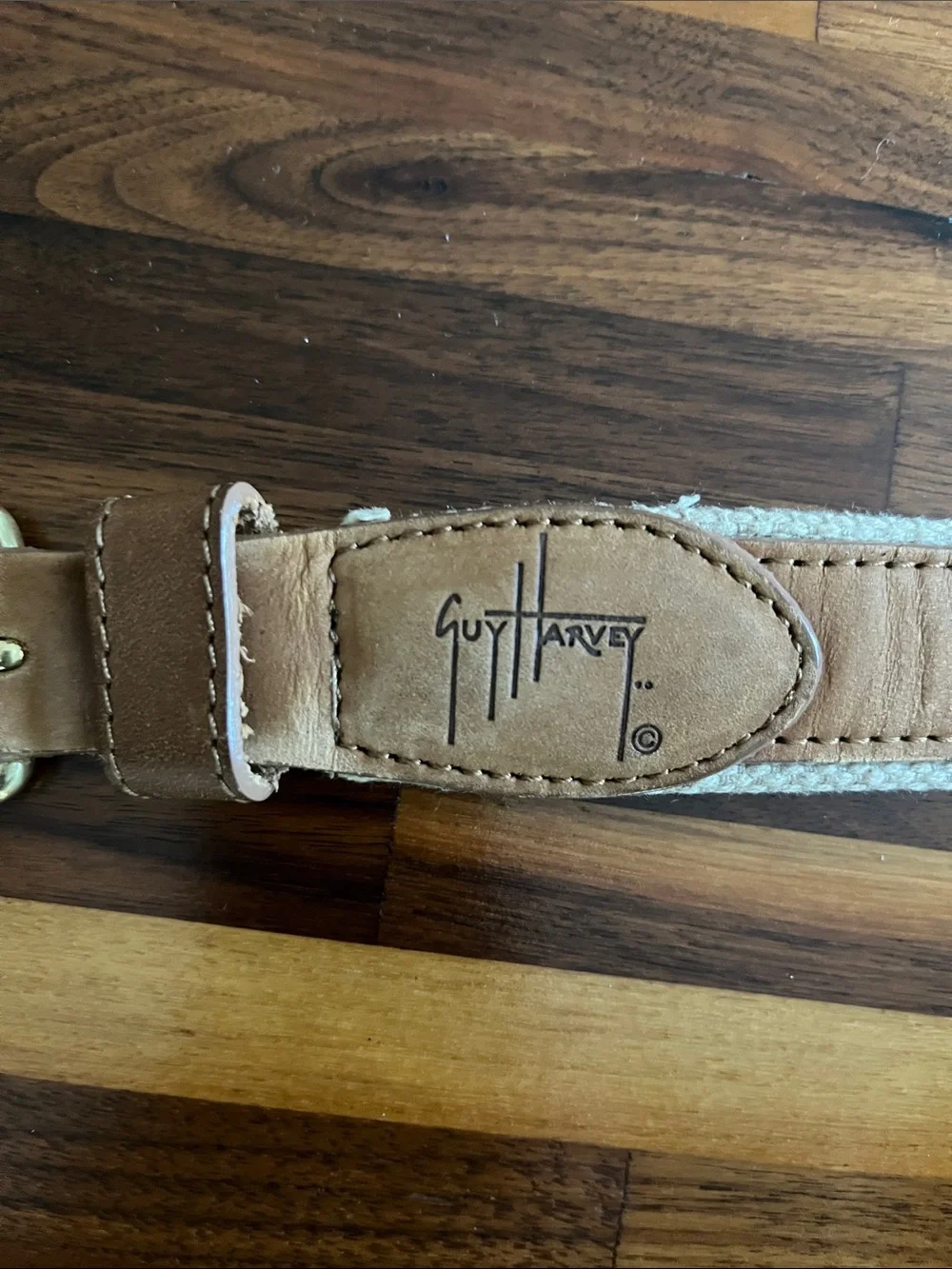 Guy Harvey Tuna Embroidered Leather Belt Sz 38 Solid Brass Fishing
